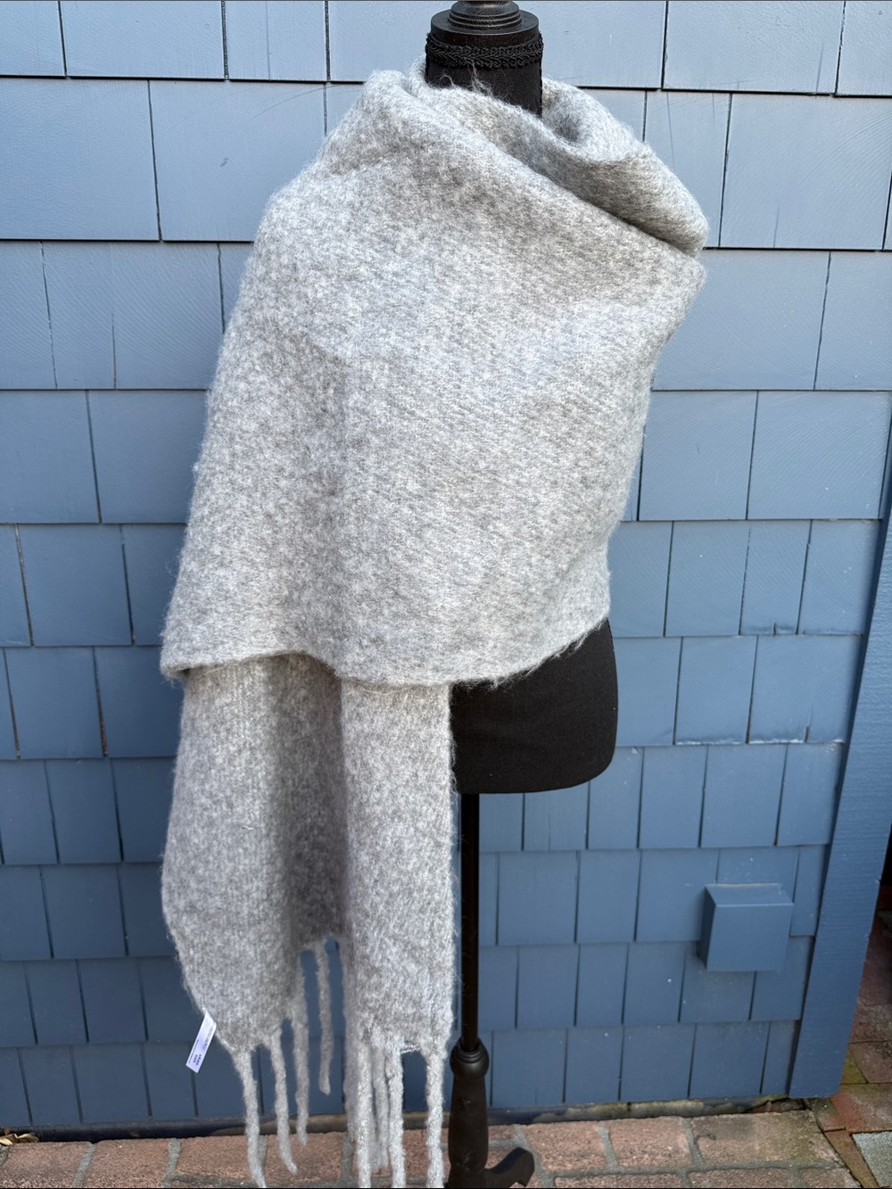 Anthropologie Gray Fringe Wrap blanket Scarf huge soft 75 inches x 20 inches
